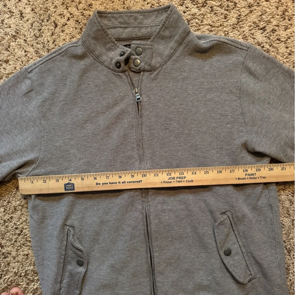 Banana Republic Mens Medium Gray Full Zip‎ Band Collar Pockets Long Sleeve